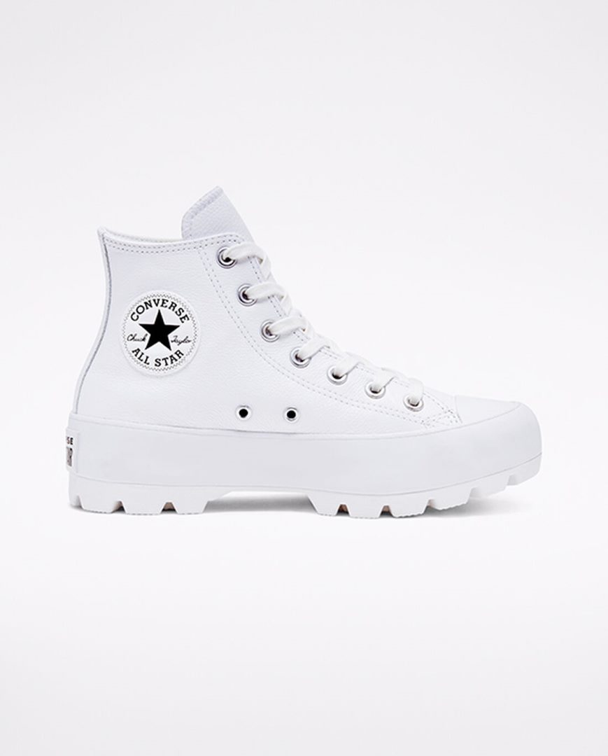 Dámské Boty Vysoké Converse Chuck Taylor All Star Lugged Læder Bílé Černé Bílé | CZ BYE3117